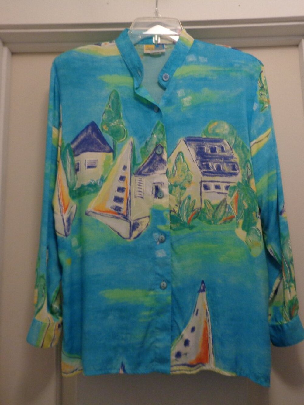 GREEK ISLAND VACATION SEA & SUNS BLUE BOATING BLOUSE M